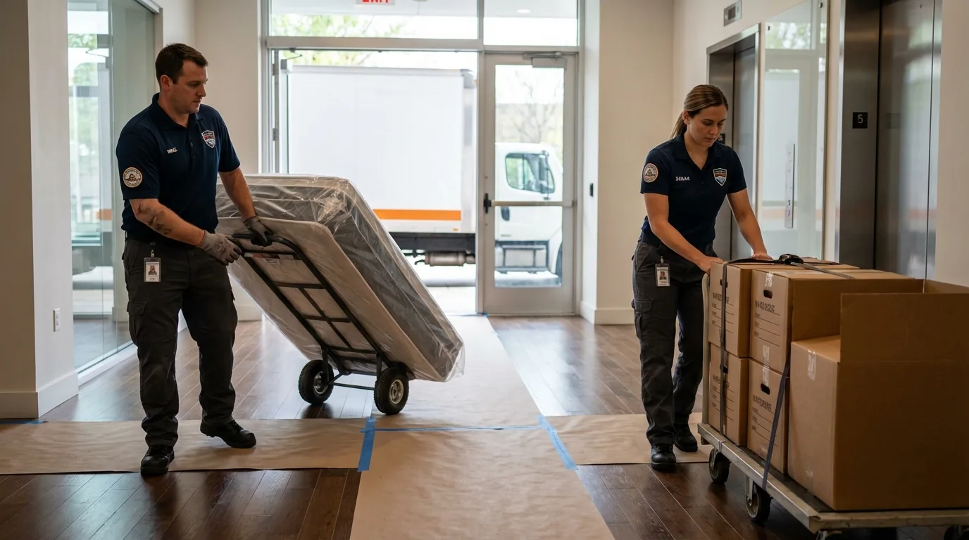 Professional apartment movers loading elevator in Parsippany, NJ